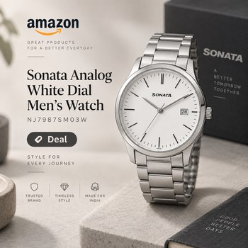 India Desire : Buy Sonata Analog White Dial Men's Watch NJ7987SM03W At Rs 628 From Amazon [Regular Price Rs 675]