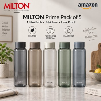 India Desire : Buy MILTON Prime Pack of 5 Water Bottles, 1 Litre Each At Rs 269 From Amazon [Regular Price Rs 799]