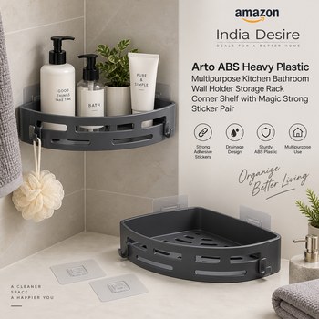 India Desire : Buy Arto ABS Heavy Plastic Multipurpose Kitchen Bathroom Wall Holder Storage Rack Corner Shelf with Magic Strong Sticker Pair At Rs 249 From Amazon [Regular Price Rs 299]
