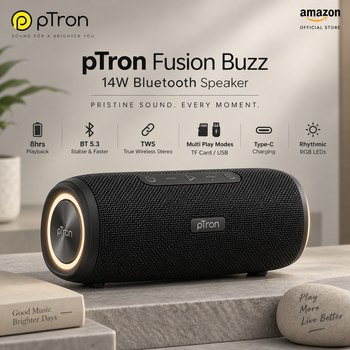 India Desire : Buy pTron Fusion Buzz 14W Bluetooth Speaker (Black) At Rs 799 From Amazon [Regular Price Rs 3499]