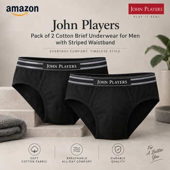 India Desire : Buy John Players Pack of 2 Cotton Brief Underwear for Men with Striped Waistband At Rs 199 From Amazon [Regular Price Rs 569]