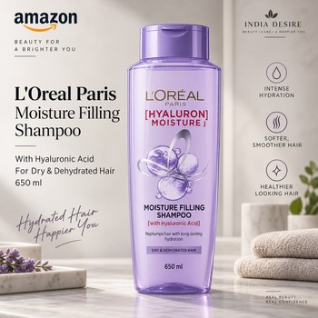 India Desire : Buy L'Oreal Paris Moisture Filling Shampoo With Hyaluronic Acid 650ml At Rs 474 From Amazon [Regular Price Rs 1055]
