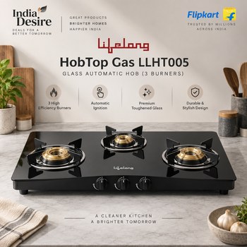 India Desire : Buy Lifelong HobTop Gas LLHT005 Glass Automatic Hob (3 Burners) From Flipkart [Regular Price Rs 7990]