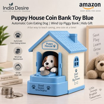 India Desire : Buy Puppy House Coin Bank Toy Blue Automatic Coin Eating Dog Wind Up Piggy Bank At Rs 284 From Amazon [Regular Price Rs 999]