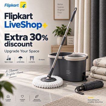 India Desire : Flipkart LiveShop+ Offer: Extra 30% Off On Spin Mops, Umbrella, Curtains & More Starts @Rs 109 Only