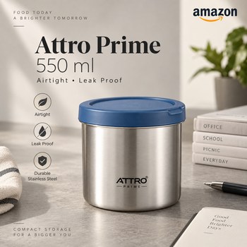 India Desire : Buy Attro Prime Stainless Steel Single Wall Storage Containers 550 ml - Blue At Rs 215 From Amazon [Regular Price Rs 225]