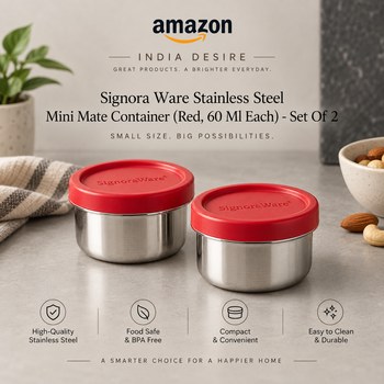 India Desire : Buy Signora Ware Stainless Steel Mini Mate Container (Red, 60 Ml Each) - Set Of 2 At Rs 215 From Amazon