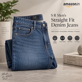 India Desire : Buy S R Men's Blue Straight Fit Cotton Stretchable Denim Jeans From Amazon [Regular Price Rs 699]