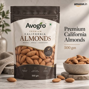 India Desire : Buy Avogro Premium California Almonds 500gm At Rs 539 From Amazon [Regular Price Rs 1299]