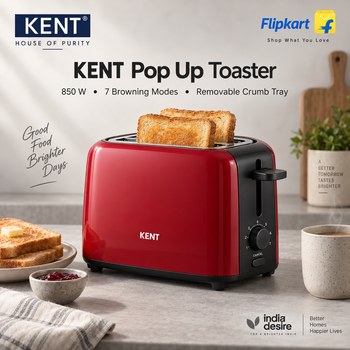 India Desire : Buy KENT 850 W Pop Up Toaster Automatic 7 Browning Modes (Red) At Rs 1699 From Flipkart [Regular Price Rs 3000]