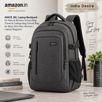 India Desire : Buy ANICE 30L Laptop Backpack For Men & Women At Rs 252 From Amazon [Regular Price Rs 1299]