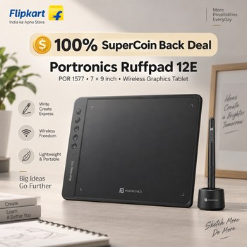 India Desire : Buy Portronics Ruffpad 12E POR 1577 7 x 9 Inch Wireless Graphics Tablet From Flipkart + 100% SuperCoin Back [Regular Price Rs 1499]