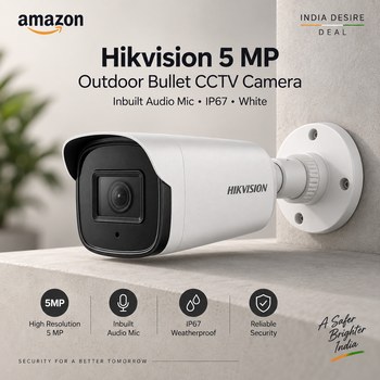 India Desire : Buy Hikvision 5 MP Outdoor Bullet CCTV Camera with Inbuilt Audio Mic IP67 White At Rs 1670 From Amazon [Regular Price Rs 4200]