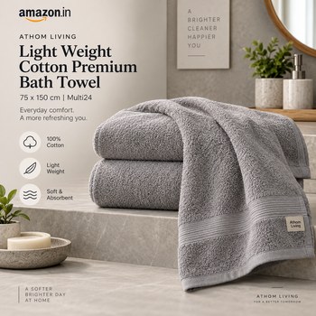 India Desire : Buy Athom Living Light Weight Cotton Premium Bath Towel 75x150 cm Multi24 From Amazon [Regular Price Rs 598]