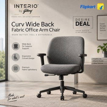 India Desire : Buy Interio by Godrej Curv Wide Back Fabric Office Arm Chair At Rs 6590 From Flipkart [Regular Price Rs 16500]