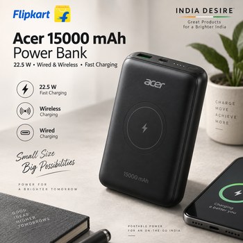 India Desire : Buy Acer 15000 mAh 22.5 W Wired & Wireless Mini Pocket Size Power Bank At Rs 1099 From Flipkart [Regular Price Rs 2999]