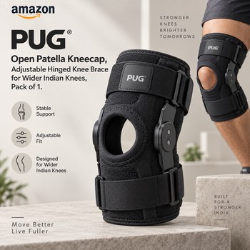 India Desire : Buy PUG Open Patella Kneecap, Adjustable Hinged Knee Brace for Wider Indian Knees, Pack of 1 At Rs 199 From Amazon [Regular Price Rs 1999]