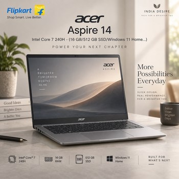 India Desire : Buy Acer Aspire 14 Intel Core 7 240H - (16 GB/512 GB SSD/Windows 11 H...more From Flipkart [Regular Price Rs 119999]