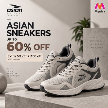 India Desire : Myntra Footwear Offer: Upto 60% Off On Asian Sneakers + Extra 5% Off With Coupon + Extra Rs 50 Off