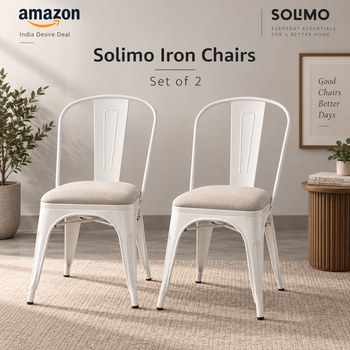 India Desire : Buy Amazon Brand Solimo Iron Chair with Cushioned Seat (Set of 2, White) At Rs 941 From Amazon [Regular Price Rs 8100]