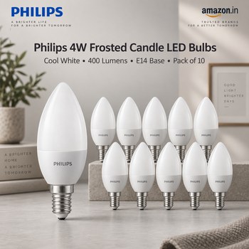 India Desire : Buy Philips 4-Watt 400-lumen Frosted Candle E14 Base (Cool White, Pack of 10) From Amazon [Regular Price Rs 2300]