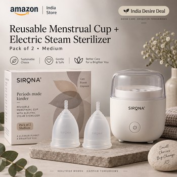 India Desire : Buy Sirona Reusable Menstrual Cup for Women (Medium) with Electric Steam Sterilizer - Pack of 2 At Rs 289 From Amazon [Regular Price Rs 2348]