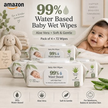 India Desire : Buy 99% Water Based Baby Wet Wipes | Aloe Vera | Soft & Gentle for Newborn, Babies & Sensitive Skin | Flip-Top Lid | Pack of 4 x 72 Wipes From Amazon [Regular Price Rs 800]