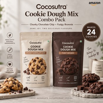 India Desire : Buy Cocosutra Cookie Dough Mix Combo Pack | Chunky Chocolate Chip & Fudgy Brownie | Makes 24 Cookies | Instant Baking Mix | Made with Natural Ingredients | Easy 3-Step Recipe – Whi
