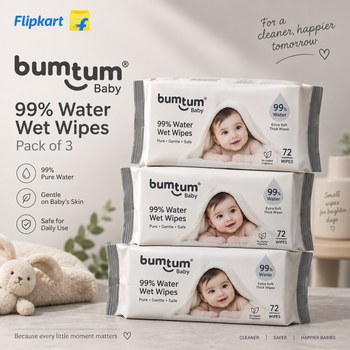 India Desire : Buy BUMTUM Baby 99% Water Wet Wipes Pack of 3 (216 Wipes) At Rs 166 From Flipkart [Regular Price Rs 597]