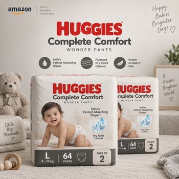 India Desire : Buy Huggies Complete Comfort Wonder Pants Pant Style Baby Diapers L Size 64 Count (Pack of 2) From Amazon [Regular Price Rs 1998]