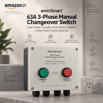 India Desire : Buy amiciSmart 63A 3-Phase Manual Changeover Switch Dual Power Transfer Push Button Switch At Rs 1379 From Amazon [Regular Price Rs 2500]