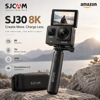 India Desire : Buy SJCAM SJ30 8K Action Camera with Dual Lens,7H Battery Handle,Low Light Camera,2.51” Flip Touch Screen, SteadyMotion 2.0 Stabilization,30M Waterproof,for YouTube Creator Vloggin