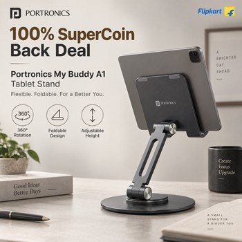 India Desire : Buy Portronics My Buddy A1 Tablet Stand With 360° Rotation, Foldable, Adjustable From Flipkart + Get 100% SuperCoins Back [Regular Price Rs 1347]