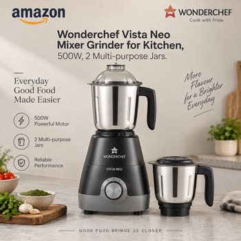 India Desire : Buy Wonderchef Vista Neo Mixer Grinder for Kitchen, 500W, 2 Multi-purpose Jars At Rs 1799 From Amazon [Regular Price Rs 3500]