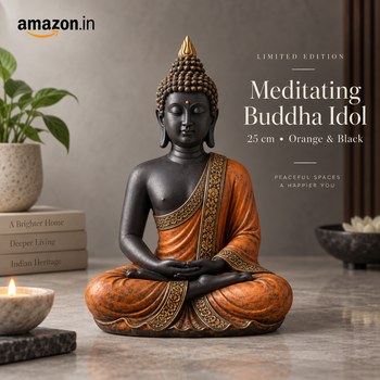 India Desire : Buy Global Grabbers Limited Edition 25 Centimetre Meditating Sitting Buddha Idol Statue Showpiece (Orange Black) At Rs 370 From Amazon [Regular Price Rs 2000]