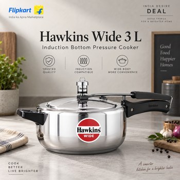 India Desire : Buy Hawkins Wide (HSS3W) 3 L Induction Bottom Pressure Cooker (Stainless Steel) At Rs 2779 From Flipkart [Regular Price Rs 3025]