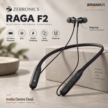 India Desire : Buy ZEBRONICS RAGA F2 Bluetooth Neckband in Ear At Rs 369 From Amazon [Regular Price Rs 4999]