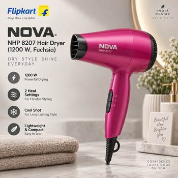 India Desire : Buy NOVA NHP 8207 Hair Dryer (1200 W, Fuchsia) At Rs 799 From Flipkart [Regular Price Rs 1099]