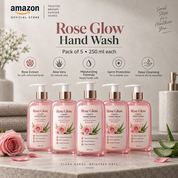 India Desire : Buy Rose Glow Liquid Hand Wash (Rose Extract & Aloe Vera) 250ml Each Pack of 5 At Rs 139 From Amazon [Regular Price Rs 499]