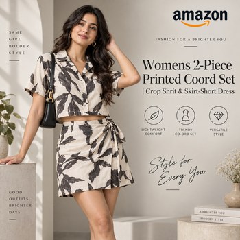 India Desire : Buy Womens 2-Piece Printed Coord Set Crop Shirt & Skirt-Short Dress At Rs 329 From Amazon [Regular Price Rs 2999]