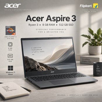 India Desire : Buy Acer Aspire 3 AMD Ryzen 3 Dual Core 5th Gen (8 GB/512 GB SSD/Windows 11 Home) AS15-42 Laptop At Rs 43897 From Flipkart [Regular Price Rs 57999]