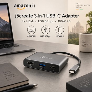 India Desire : Buy j5create USB C to HDMI and USB 3.1 Adapter with 100W PD At Lowest Price From Amazon [Regular Price Rs 5290]