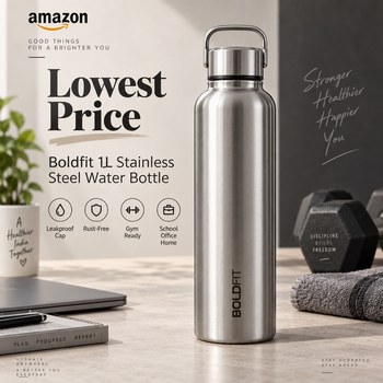 India Desire : Buy Boldfit 1 Litre Stainless Steel Leakproof Water Bottle Sky Blue At Rs 199 From Amazon [Regular Price Rs 999]