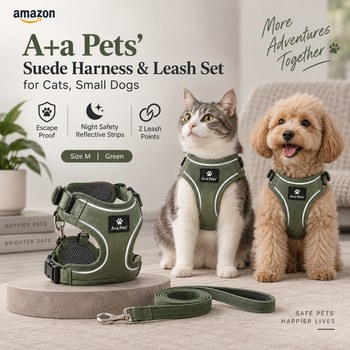 India Desire : Buy A+a Pets' Suede Harness & Leash Set for Cats, Small Dogs | Escape Proof | Night Safety Reflective Strips | 2 Leash Points (M, Green) From Amazon [Regular Price Rs 899]