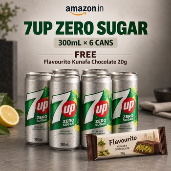 India Desire : Buy 7UP Zero Sugar Extra Fizz Lemon Flavour 300mL Pack of 6 Cans (From UAE) + Flavourito Kunafa Chocolate 20g Free From Amazon [Regular Price Rs 1899]