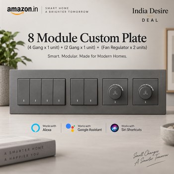 India Desire : Buy Kamonk 8 Module Custom Plate/Horizontal (4 Gang x 1 unit + 2 Gang x 1 unit + Fan Regulator x 2 units) At Rs 3373 From Amazon [Regular Price Rs 25180]
