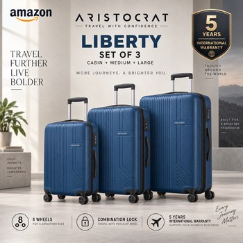India Desire : Buy Aristocrat Liberty Set of 3 (Cabin+Medium+Large) Trolley Bag 58+68+78Cm At Rs 3899 From Amazon [Regular Price Rs 24775]