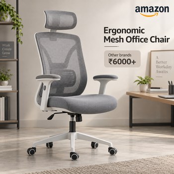 India Desire : Buy Ergonomic Mesh Office Chair with Adjustable Headrest, Breathable Back, Height Adjustable Seat, Armrests & 360° Swivel for Home & Office(Grey & White) other brands ₹6000+ From A