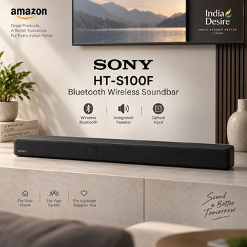 India Desire : Buy Sony HT-S100F Bluetooth Wireless Soundbar with Integrated Tweeter & Optical Input At Rs 7989 From Amazon [Regular Price Rs 14990]