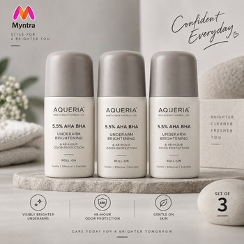 India Desire : Buy Aqueria Set Of 3 5.5% AHA BHA Brightening Underarm Roll On 50 Ml Each At Rs 199 From Myntra [Regular Price Rs 899]